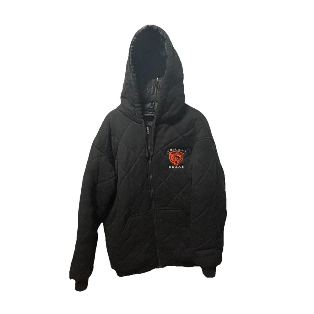 Chicago Bears Quilted Hooded Jacket Men's 2XL Black NFL Puffer Coat Zip Trust